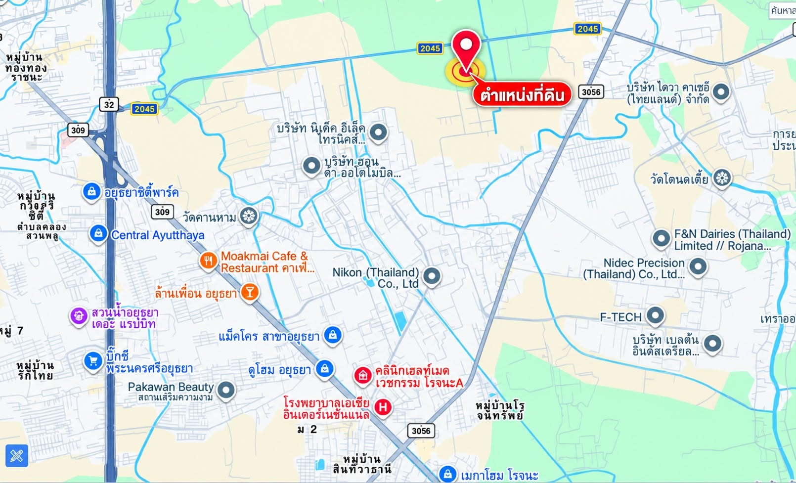 ขายที่ดินผังสีม่วง 16 ไร่กว่า ใกล้สวนอุตสาหกรรมโรจนะ อุทัย–อยุธยา หน้ากว้างประมาณ 104 เมตร ราคาไร่ละ 3.59 ล้านบาท